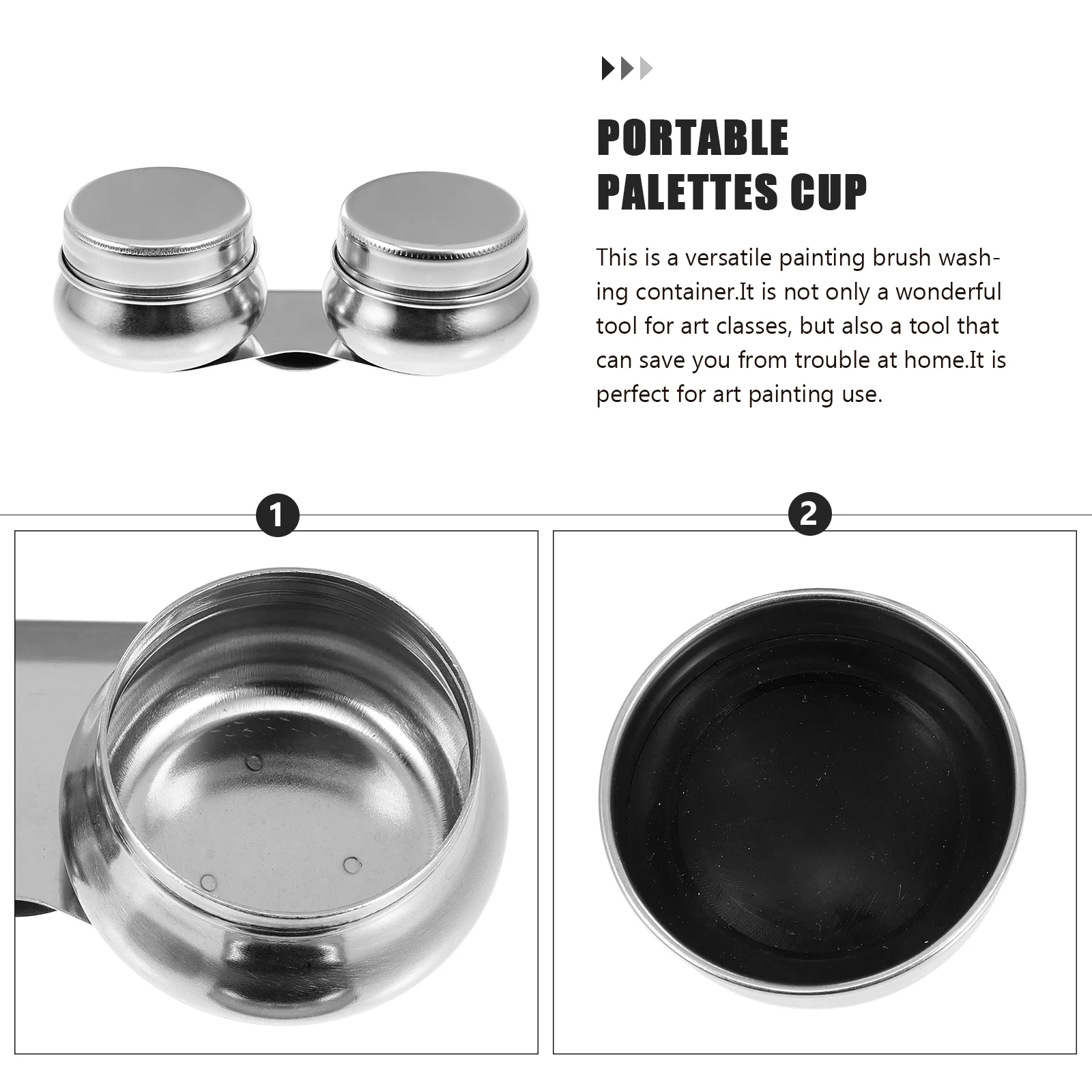 

3pcs Stainless Steel Color Mixing Cups Water Paint Brush Cleaning Holder Lid Cup Portable Oil Painting Supplies For