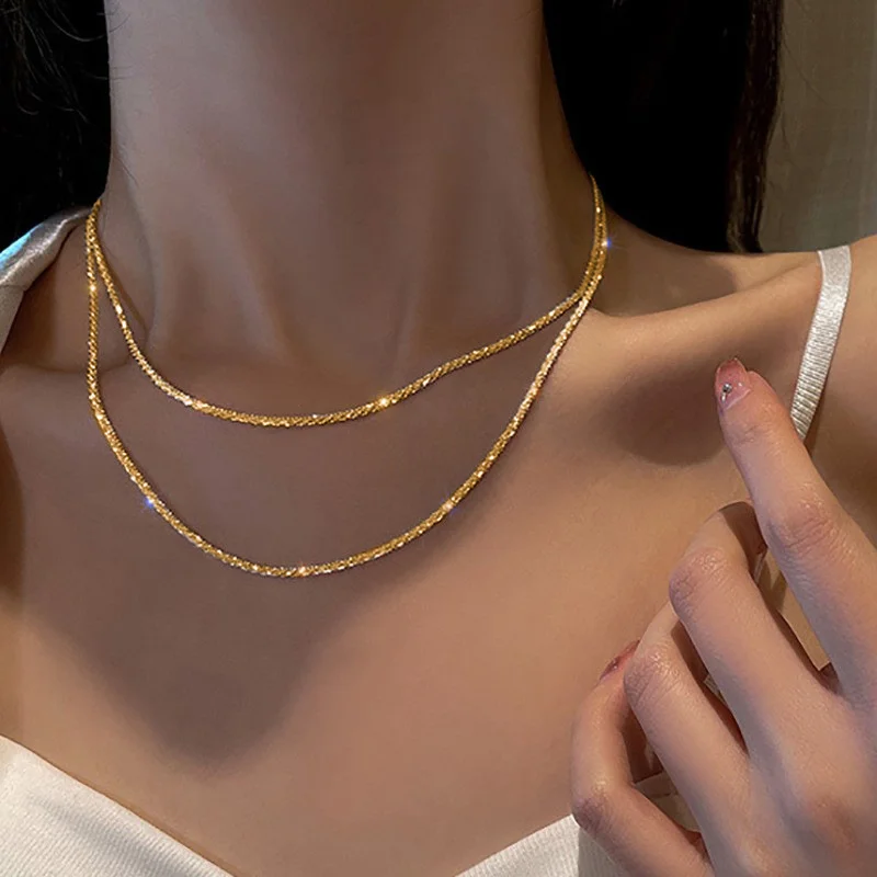 Fashion Minimalist Sparkling Necklace for Women Trendy Silver Color Clavicle Chain Choker Girl Korean Wedding Party Jewelry Gift