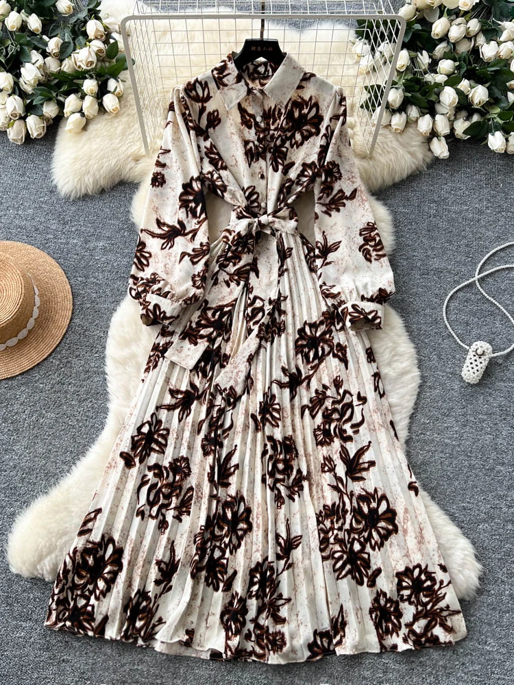 Retro Chic Long Sve irt Dr Women's Autumn 2025 New Slimming Midi Skirt High Waist Polyester Fiber A-Line Ci Commute