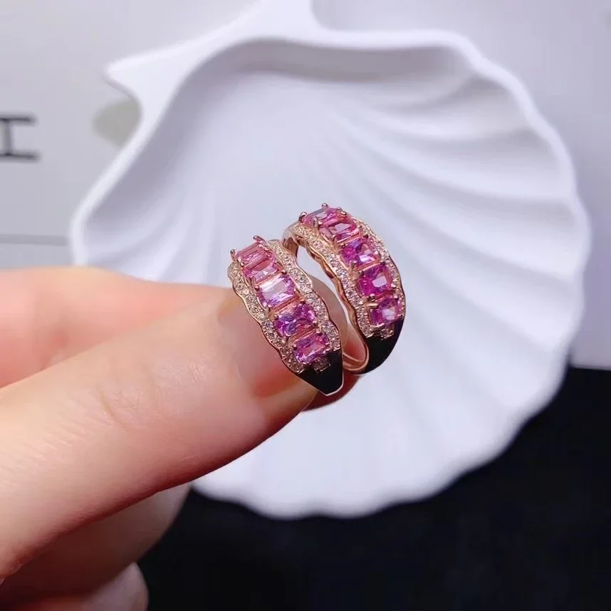 Natural Sapphire Silver Ring 18K Gold Plating 925 Silver JewelryCute Pink Sapphire Ring for Young Girl Total 1ct 3mm*4mm