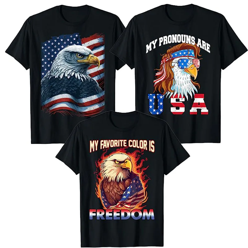 

Eagle American Flag My Favorite Color Is Freedom Patriotic T-Shirt Bald Eagle Proud Tee My Pronouns Are USA 4th of July Top Gift