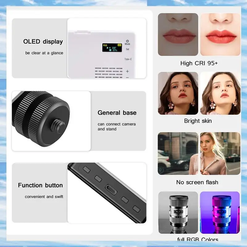 

T31C-2500K-9000K LED RGB Camera Light Color Output Video Light Kit Dimmable Panel Light Rechargeable LED Light White Easy Instal