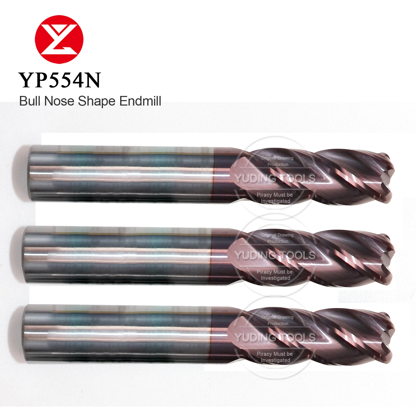 CNC HRC55 4Flute Bull Nose Solid Carbide Endmill With Radio Corner For Genernal Milling Cutter Materail R0.2 R0.5 R1.0