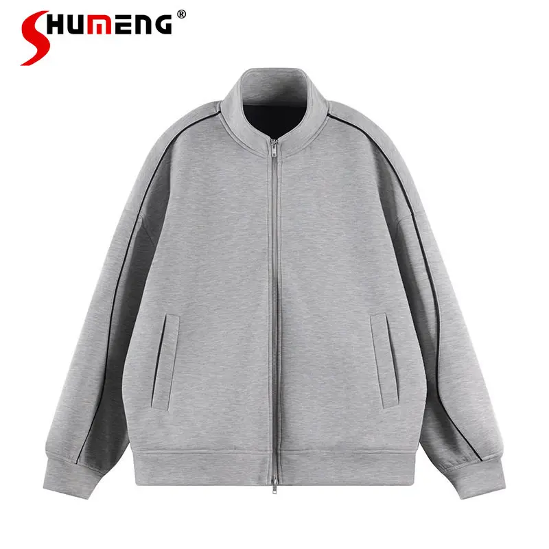

Men's 2026 Autumn Winter New Simple Zipper Long Sleeve Sweatshirts Men's Contrast Color Tops Loose Comfort Handsome Sportswears