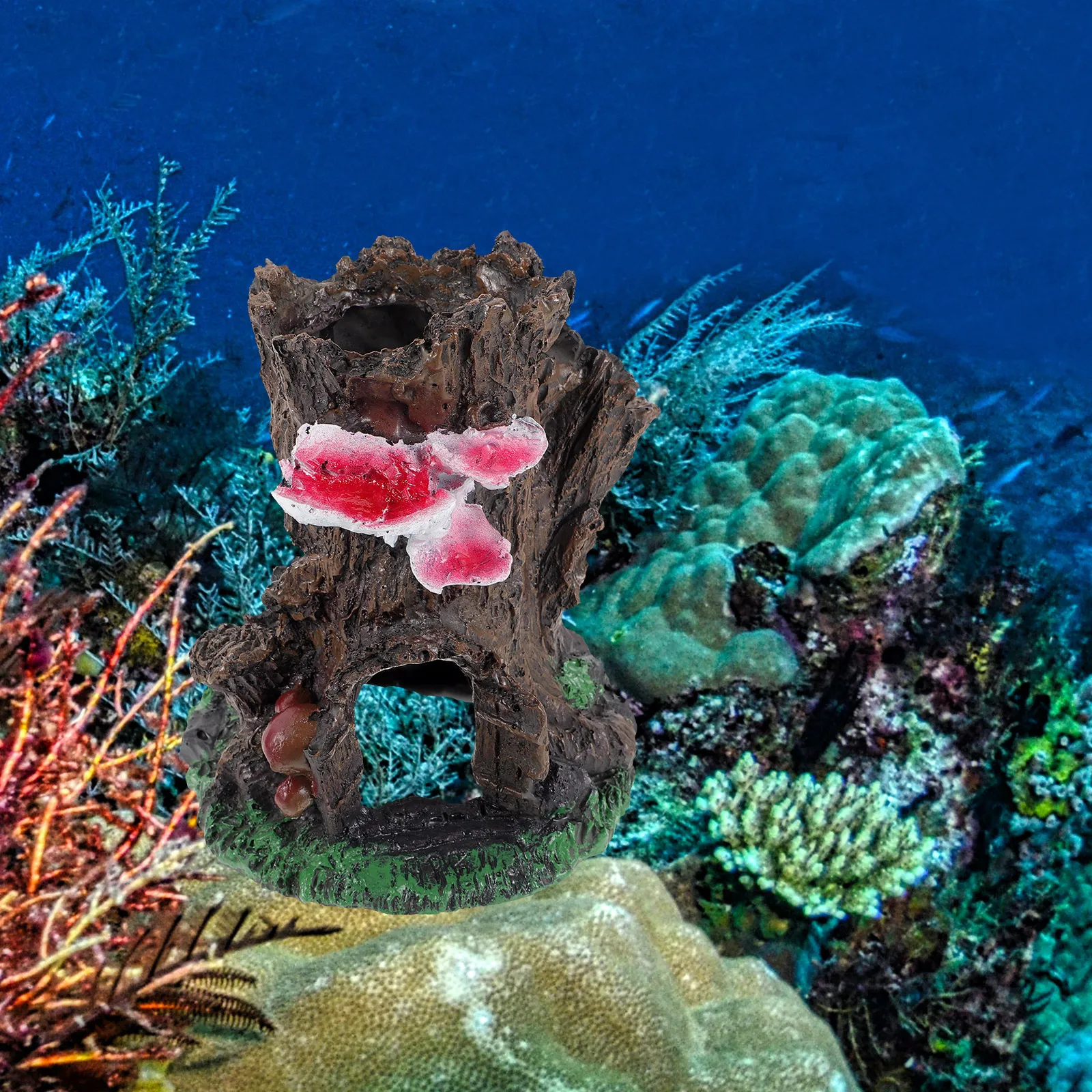 

Artificial Resin Tree Stump Aquarium Decoration Realistic Fish Tank Ornament Hideout Safe for Fish Enhance Visual Effect Natural