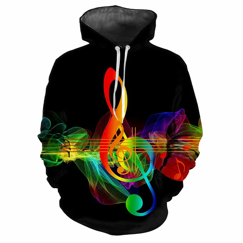 Cool Notes Music Pattern 3D Print Hoodie Men Women Sports Party Street Harajuku Hooded Top Long Sleeves Autumn Hooded Sweatshirt