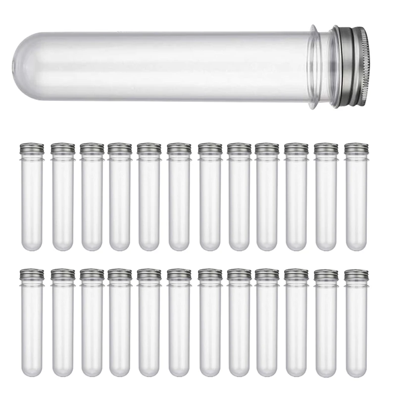 25 Pcs 45ML Plastic Test Tubes Metal Cap Screw Lid Containers 45ML Plastic Test Tubes Containers For Cosmetic Travel Lotion