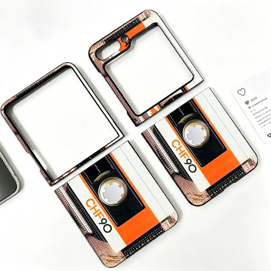 Back Phone Cover Funda Case for Samsung Galaxy Z Flip 8 Z Flip 7 6 5 4 3 Flip7 FE Flip5 Flip3 Flip6 Flip4 Orange Accent Cassette
