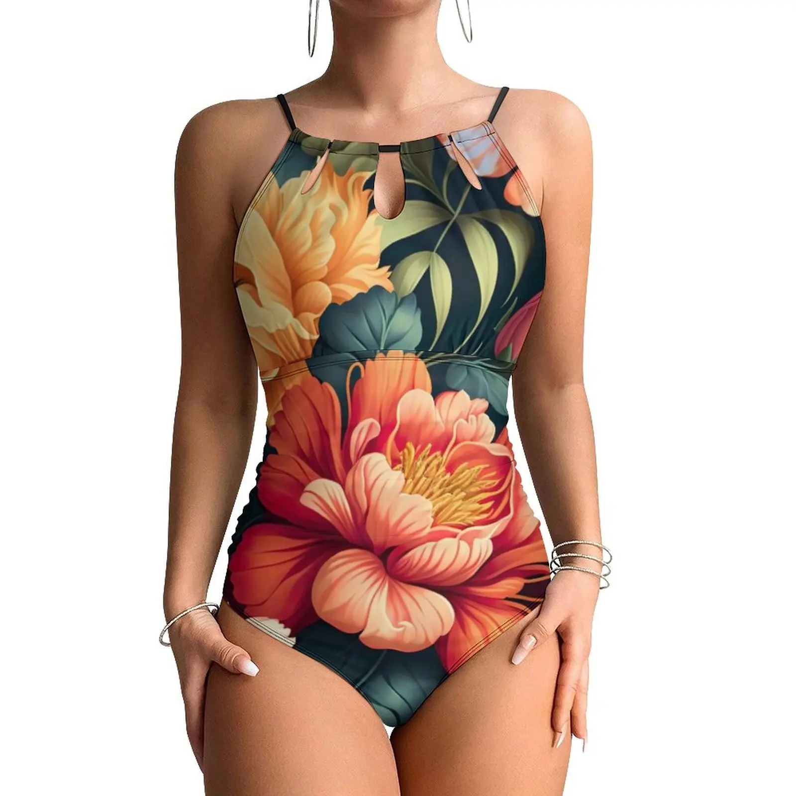 Floral Print Swimsuit Vibrant Flower One Piece Swimwear Push Up Kawaii Bathing Suit Sexy Holiday Swim Custom Bodysuit