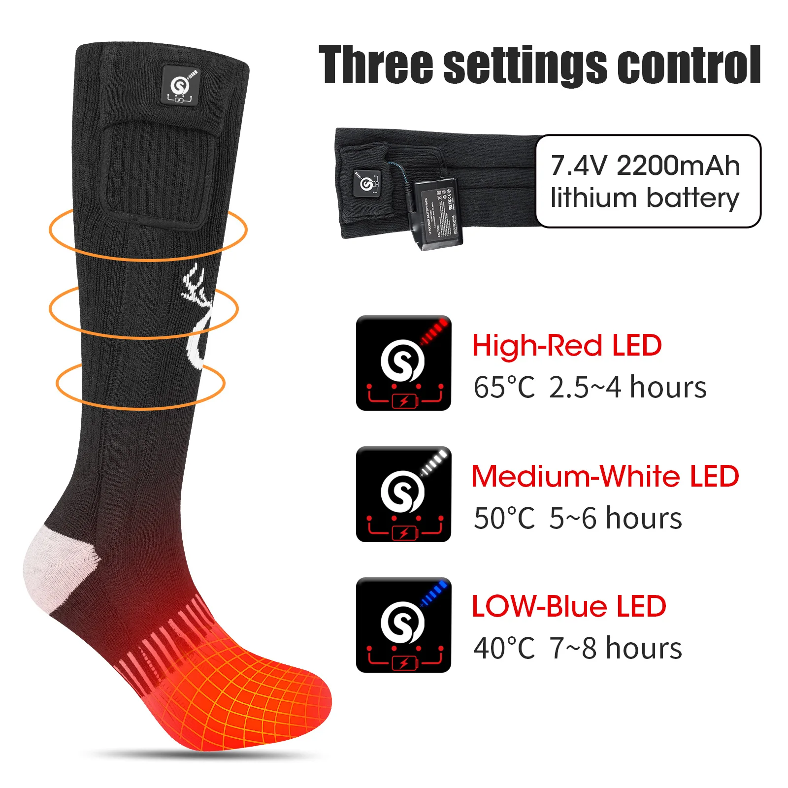 SNOW DEER Rechargeable Electric Heated Socks Men Women Winter Ski Outdoor Riding Camping Hiking Warm Winter Socks With Battery