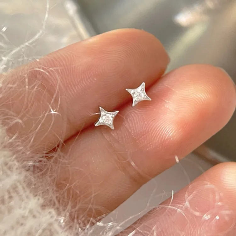 Silver Zircon Star Tiny Stud Earrings for Women Fine Jewelry Minimalist Ear Hole Care Accessories Gifts image 2
