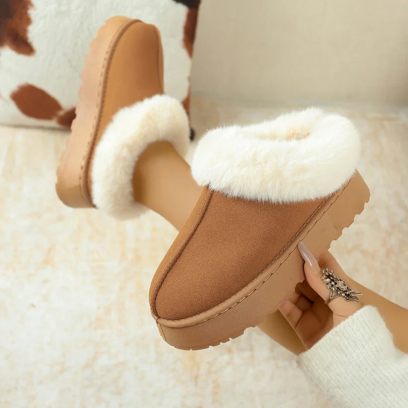 

Women's Fluffy Snow Boots2025Winter New Korean Style Thick-Soled Short Boots Thickened Slip-On Lazy Lightweight Cotton Shoes