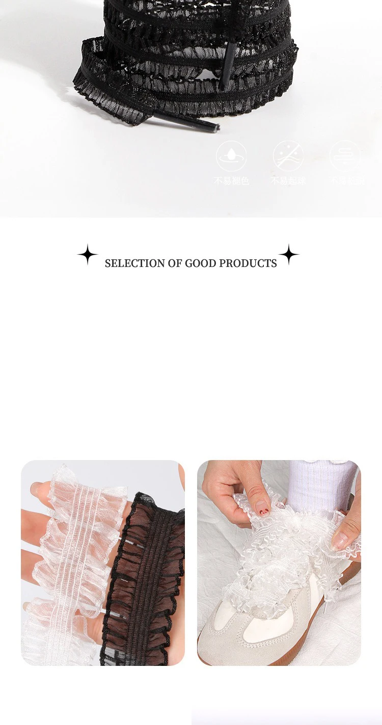 Rüschenbesetzte, transparente Schuhbänder aus Organza mit Schleife, süße, alltagstaugliche Schuhaccessoires für flache Sneaker und Freizeitschuhe. – Detail 13