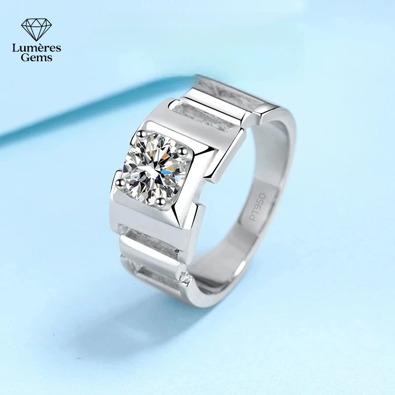 

New Style Mens Platinum PT950 VVS1 D Color Sparkling 1CT Moissanite Diamond Designer Original Certificates Men Wedding Ring