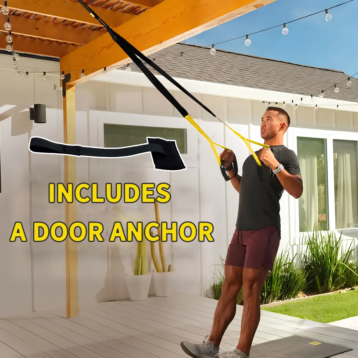Hängender Trainingsgürtel mit Bungee-Aufbewahrungstasche für Klimmzüge, Pilates, Krafttraining und Widerstandsbedarf für Heimtraining – Detail 5