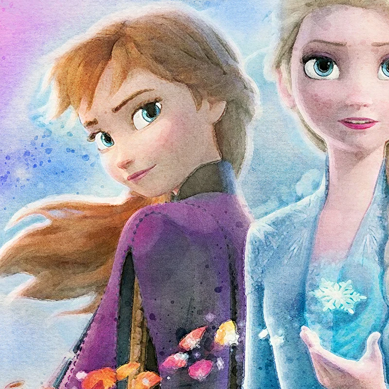 Princess Anna and Elsa Art Print Frozen Watercolor Poster Olaf Snowman Canvas Painting Ice Castle Wall Pictures Nursery Decor