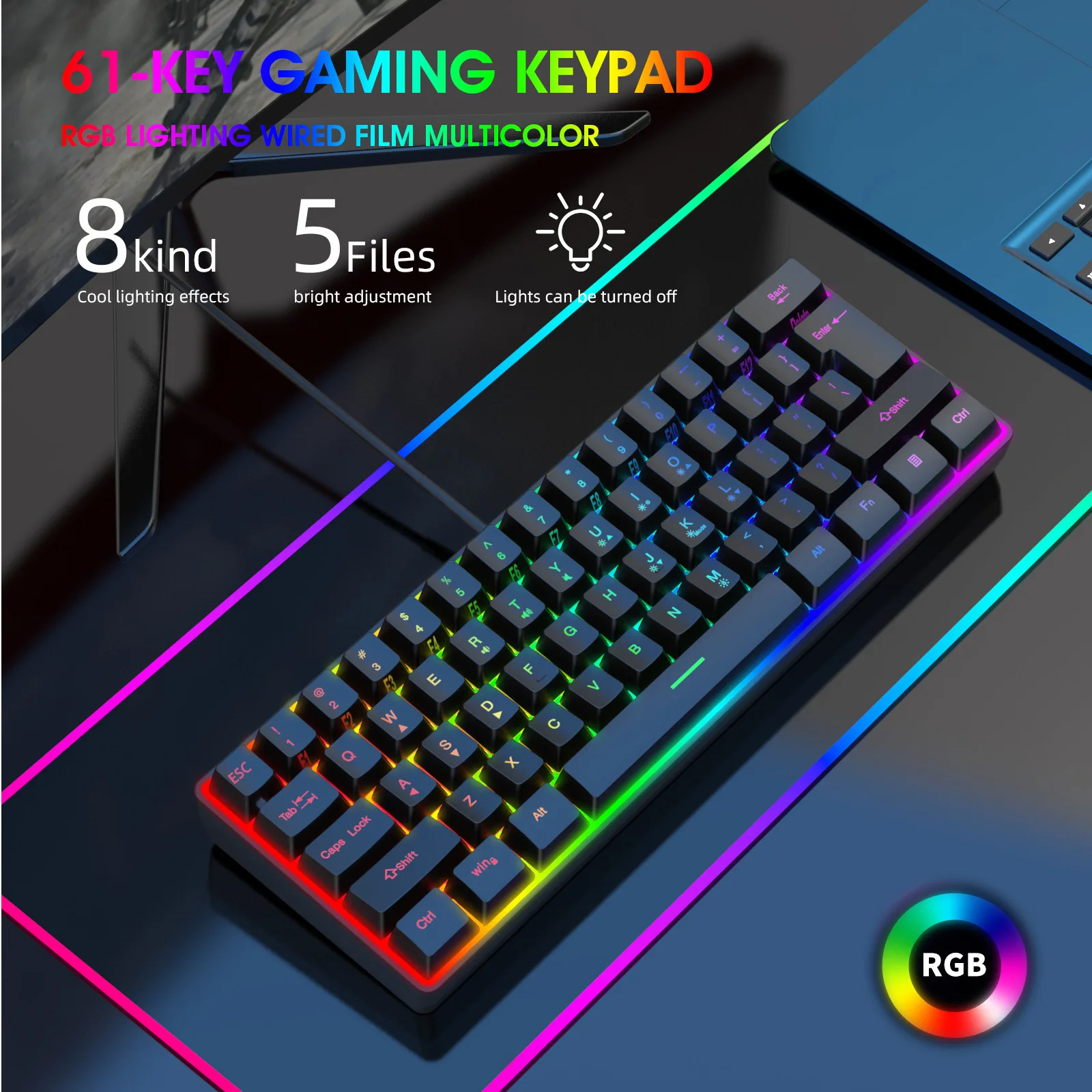 61 مفتاح K401 دفتر سطح المكتب السلكية الألعاب لوحة مفاتيح صغيرة مقاوم للماء RGB مضيئة الرياضة الإلكترونية الترفيه مكتب لوحة المفاتيح الميكانيكية