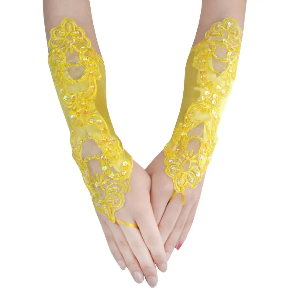 

Атласные перчатки без пальцев в стиле 1920-х годов для женщин, элегантные кружевные вышитые свадебные митенки для банкетов и вечеринок, 11 дюймов