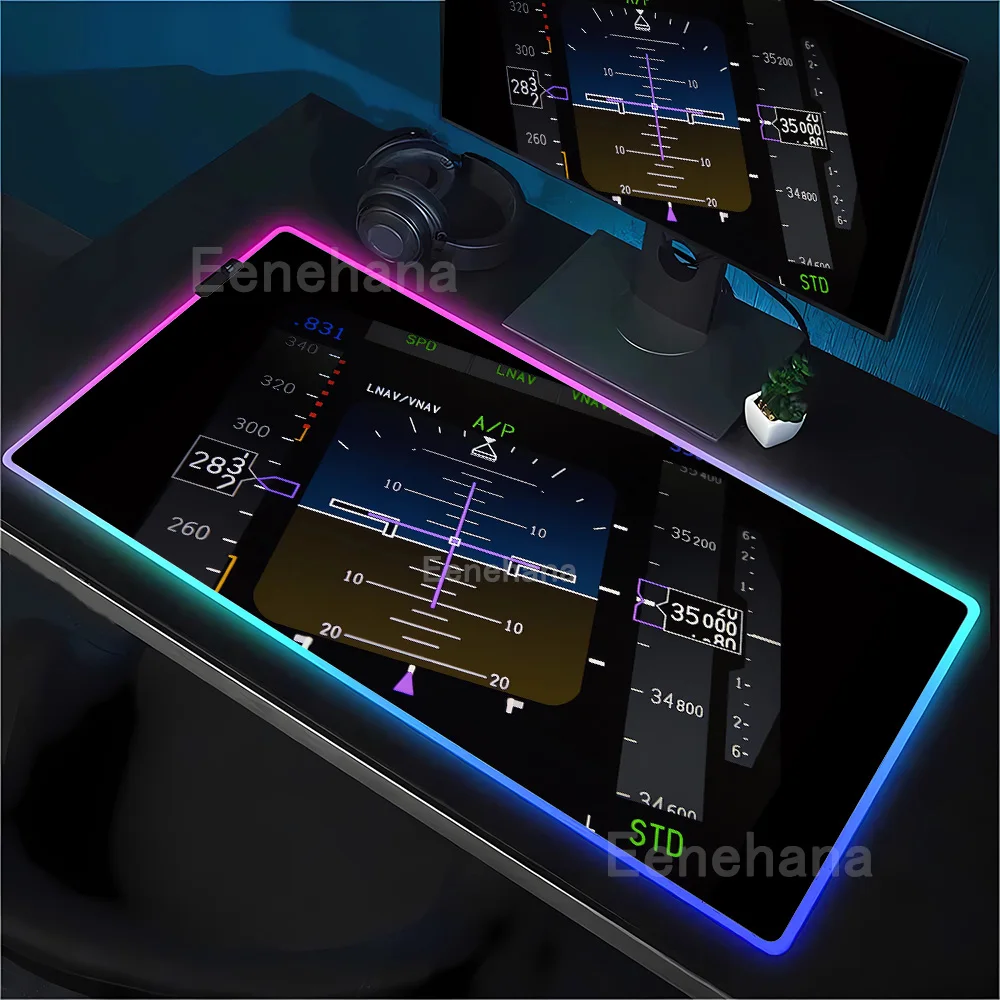 RGB Mousepad Airplane Cockpit Speedometer LED Mouse Pads Plane Instrument Panel overlock gaming HD printing backlight Desk Mat
