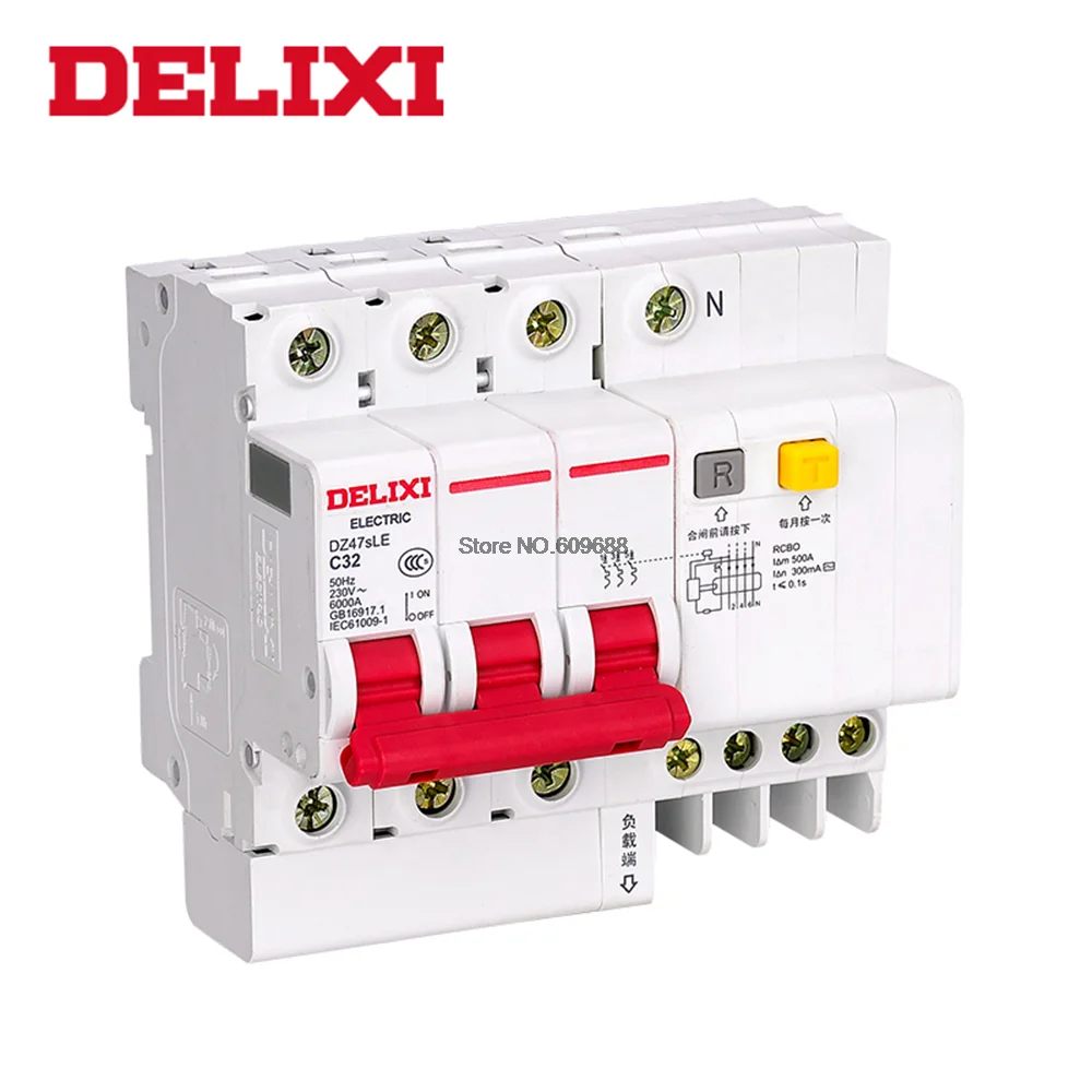 DELIXI Residual current Circuit breaker DZ47sLE C type RCBO breaker 3P 10A 16A 25A 32A 40A 63A Circuit breaker