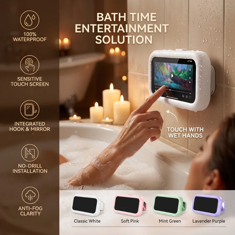 Touch Screen Waterproof Bathroom Phone Holder 360 Degree Rotatable Wall Mount Lazy Phone Case for Bathroom Toilet Drama Watching