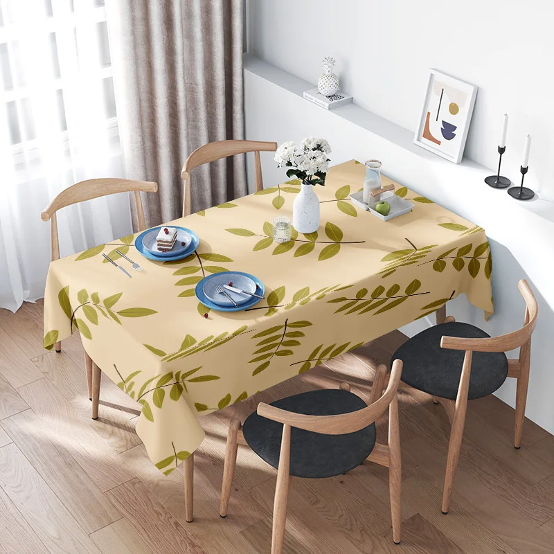 

Modern Home Decor: Floral Print Tablecloth for Dining Room Furniture Decoration Olive Green Leaves Design, 3D Printed Fabric Mat
