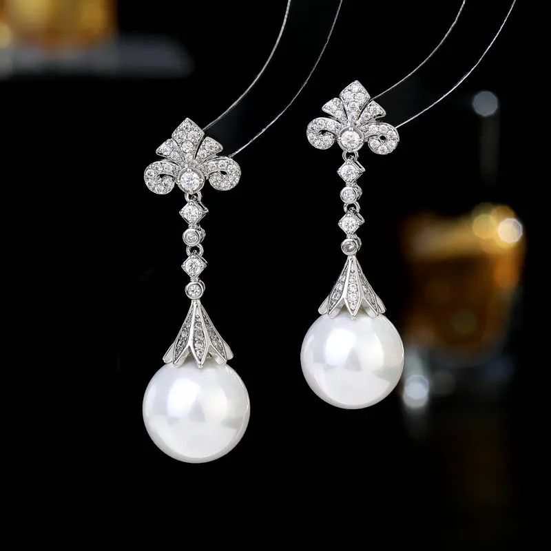 s925Silver Needle Fashion New Earrings Wholesale French Style Special Interest Light Luxury High-Grade Hollow Pattern Pearl Earr