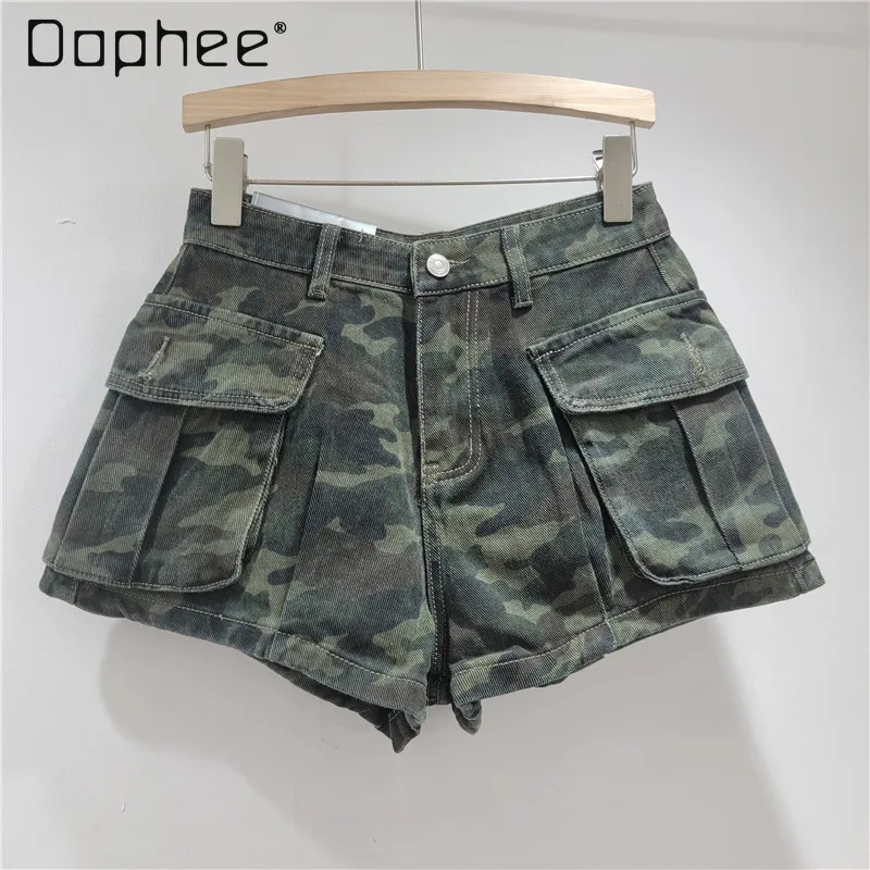 

2025 Summer New Retro Three-dimensional Pocket Design Tooling Shorts Women's Loose and Versatile Hot Pants High Waisted Shorts