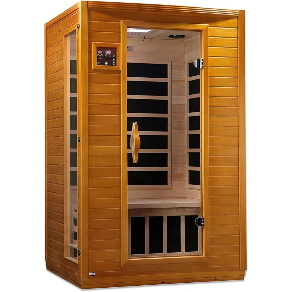 Sauna infrarroja baja EMF FAR para 2 personas, madera canadiense Hemlock, sala de sauna exterior con porche, sala de sauna de madera