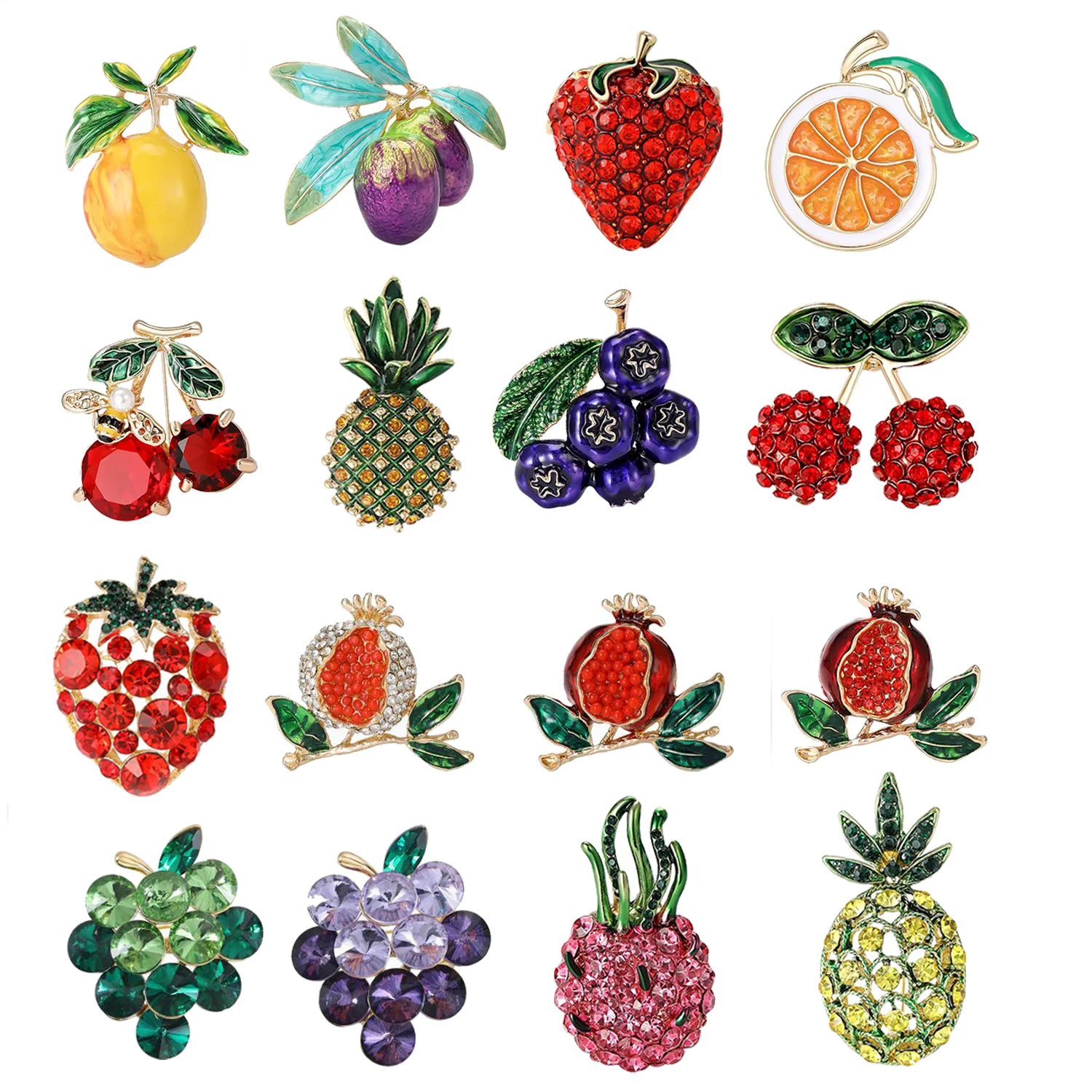 Rhinestone Pomegranate Brooches for Women Unisex Glass Watermelon Pins Fruits Banquet Party Backpack Gifts Jewelry Accessories