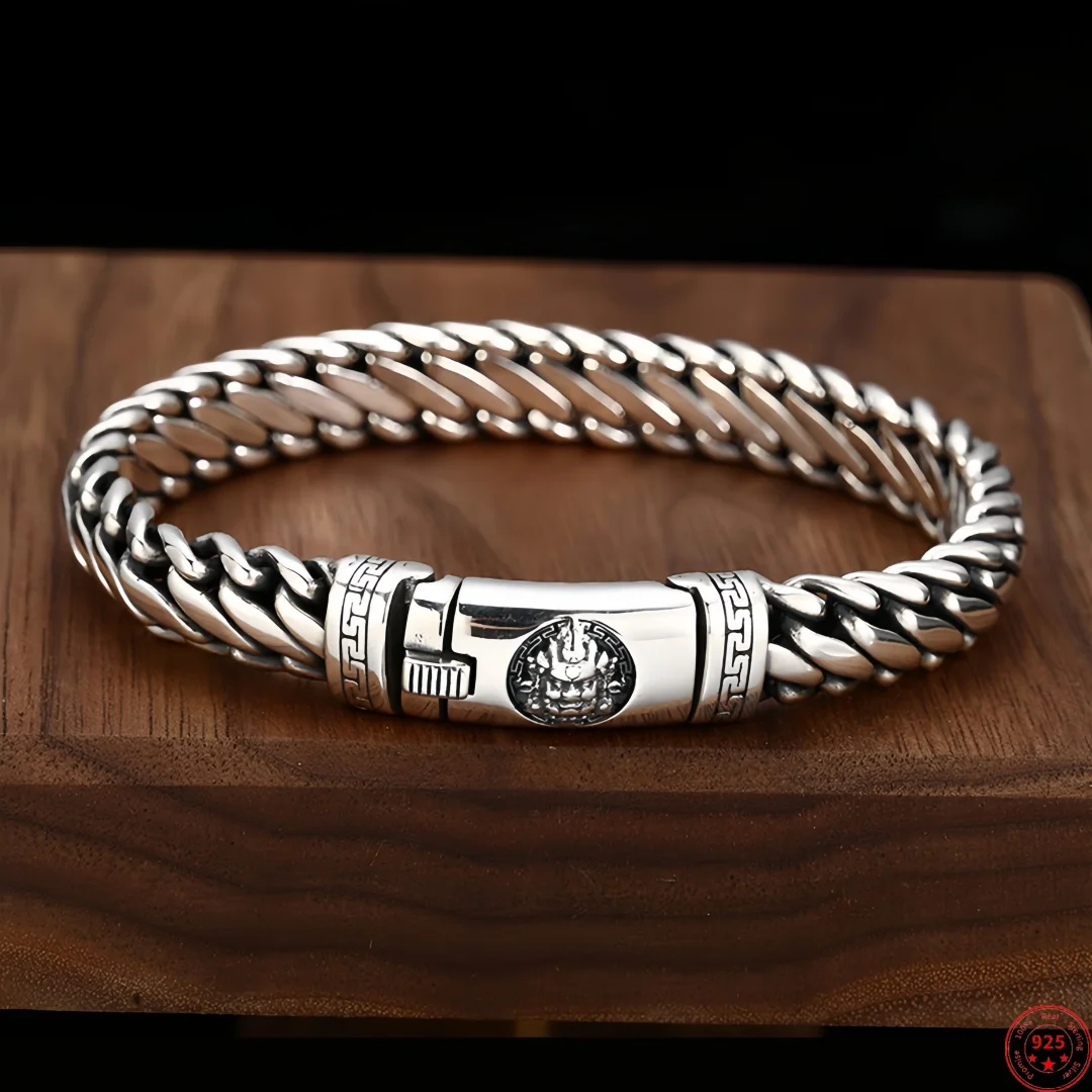 New S925 Sterling Silver Charms Bangle for Men Antique Yellow Jambhla Pattern Horsewhip Chain Bracelets Fine Choice Jewelry