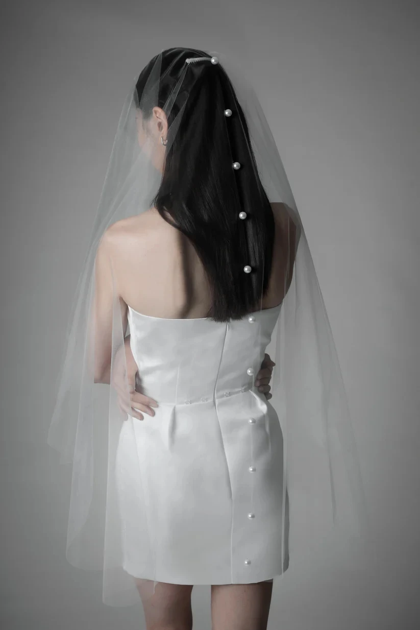 Blusher Short Wedding Veils Pearls Two Layer with Comb Bride Veil Bridal Veils Wedding Accessories