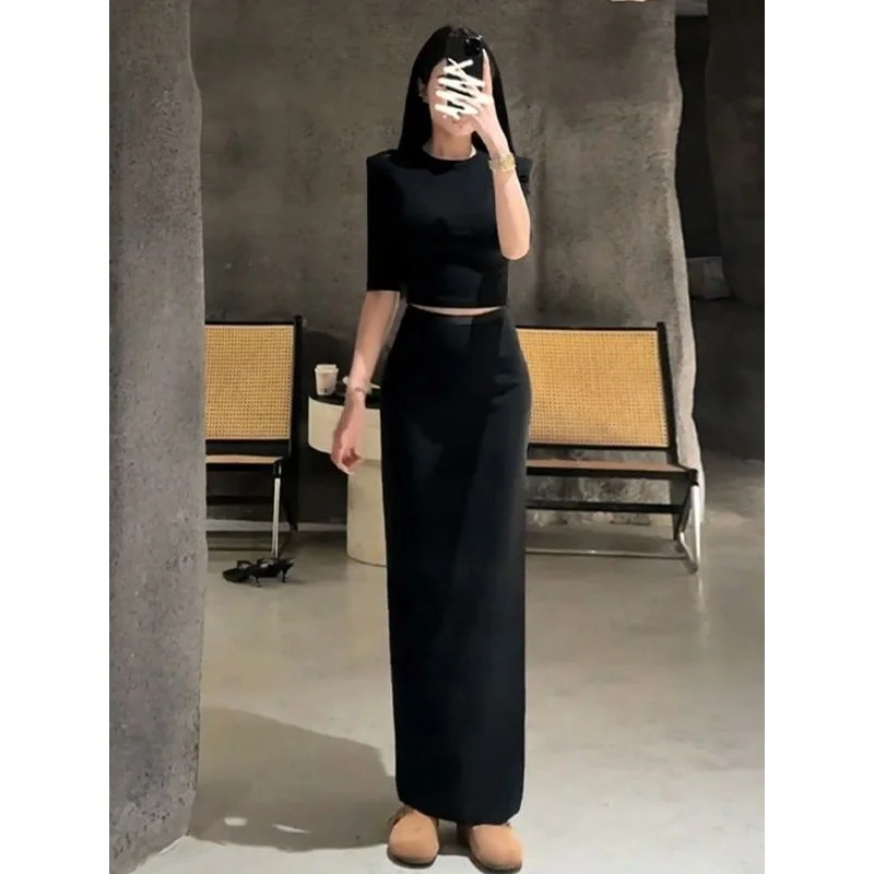 Bla Asymmetrische Rokset Dames Zomer 2025, Nieuwe Taille-geknikte Bodycon Slit High-End Gevoelens Faionable Outfit