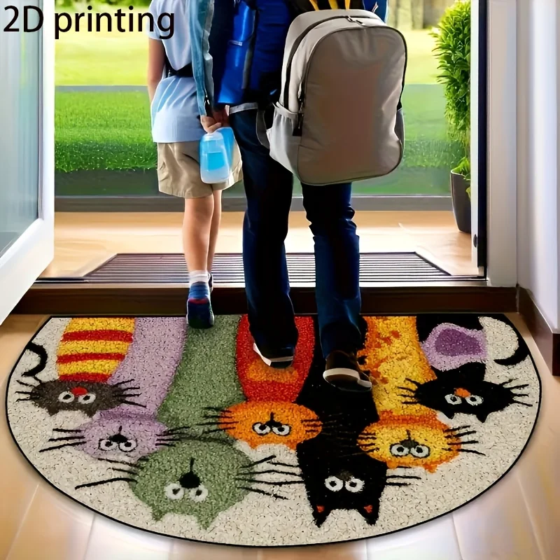 VIKAMA AimzzaSKY Cat Cute Cartoon Semi-Circular Soft Door Mat Carpet For Living Room Rug For Bedroom Bathroom Mat Home Decor