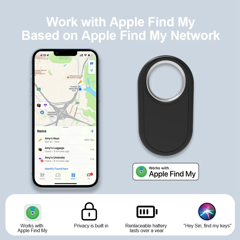 Imagem -02 - Rastreador Gps Inteligente para Airtag Key Finder Pet Wallet Bicicleta Anti-lost Alarme Mini Locator Funciona com Ios Find my Name