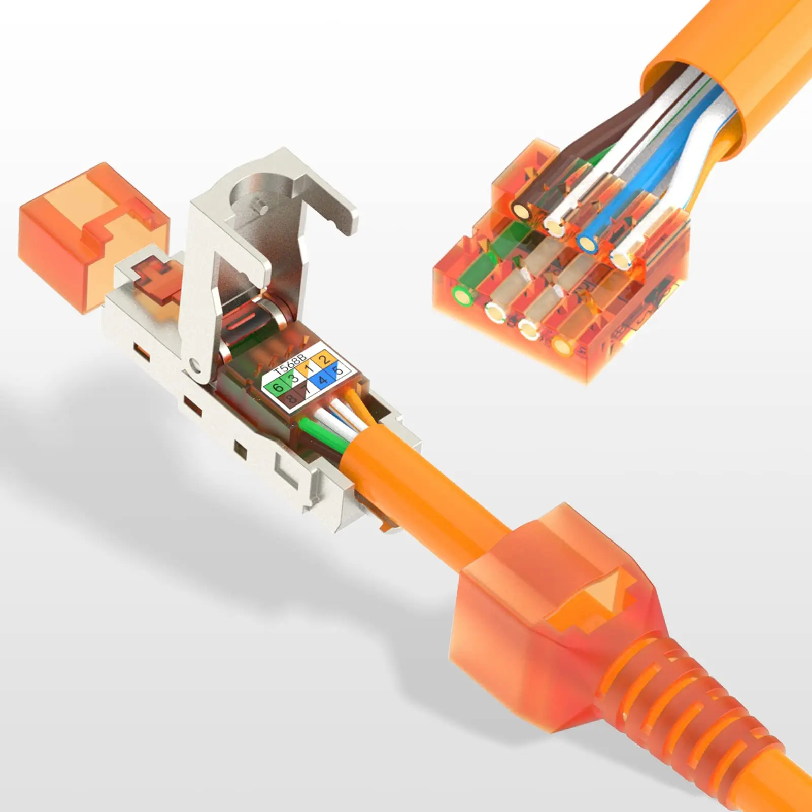 ZoeRax RJ45-Steckverbinder Cat6A CAT7 CAT8 Werkzeugfreier Abgeschirmter RJ45-Abschlussstecker, Zinklegierung Metallgehäuse – Detail 3
