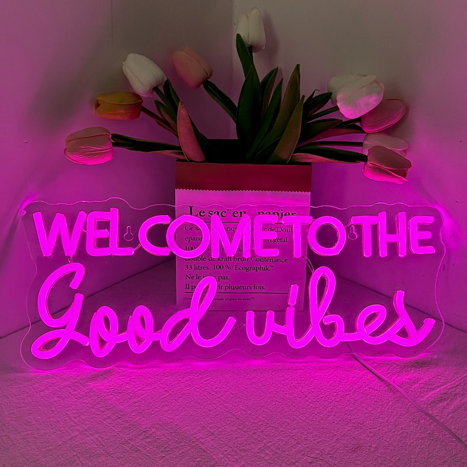 Welcome to The Good Vibes Neon Sign Welcome to The my world Neon Lights for Bedroom Home Bar Man Cave Game Room Party Wall Decor