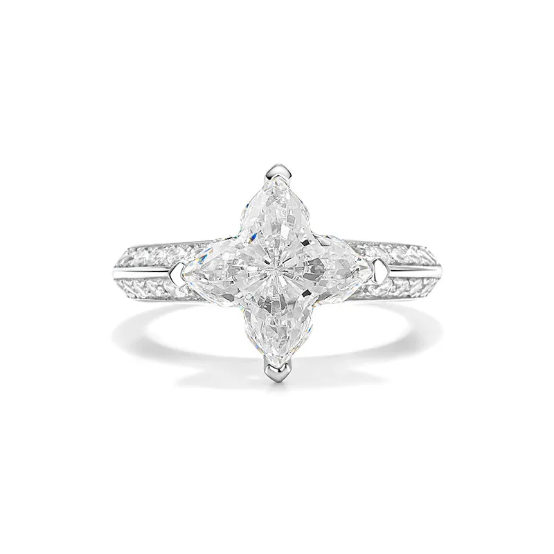 

S925 Silver Ring New Product Four Cornered Irregular High Carbon Diamond Ring Women's Handicraft Ring