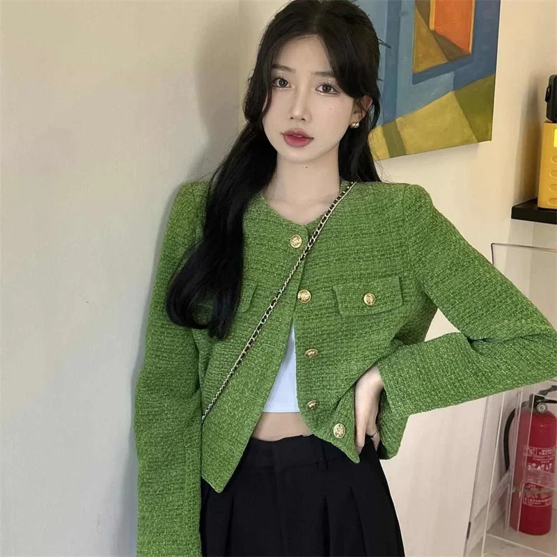 

Весенне-осенняя куртка, новинка 2023 года, женское пальто, топ, зеленая маленькая куртка в ароматном стиле, корейская женская верхняя одежда с высокой похвалой