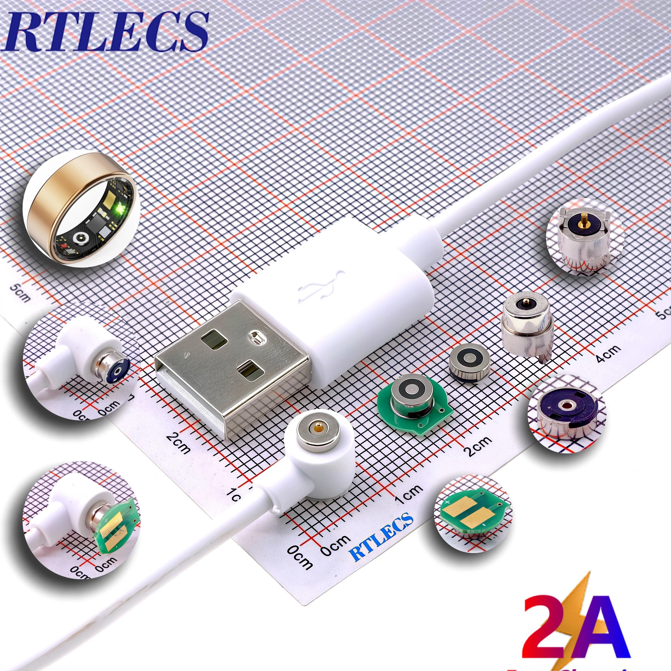 Mini 4.5mm Diameter Magnetic Pogo Pin Connector Low-Profile USB Cable for DC Power Charging Spring-Loaded Male/Female Adapter 3A
