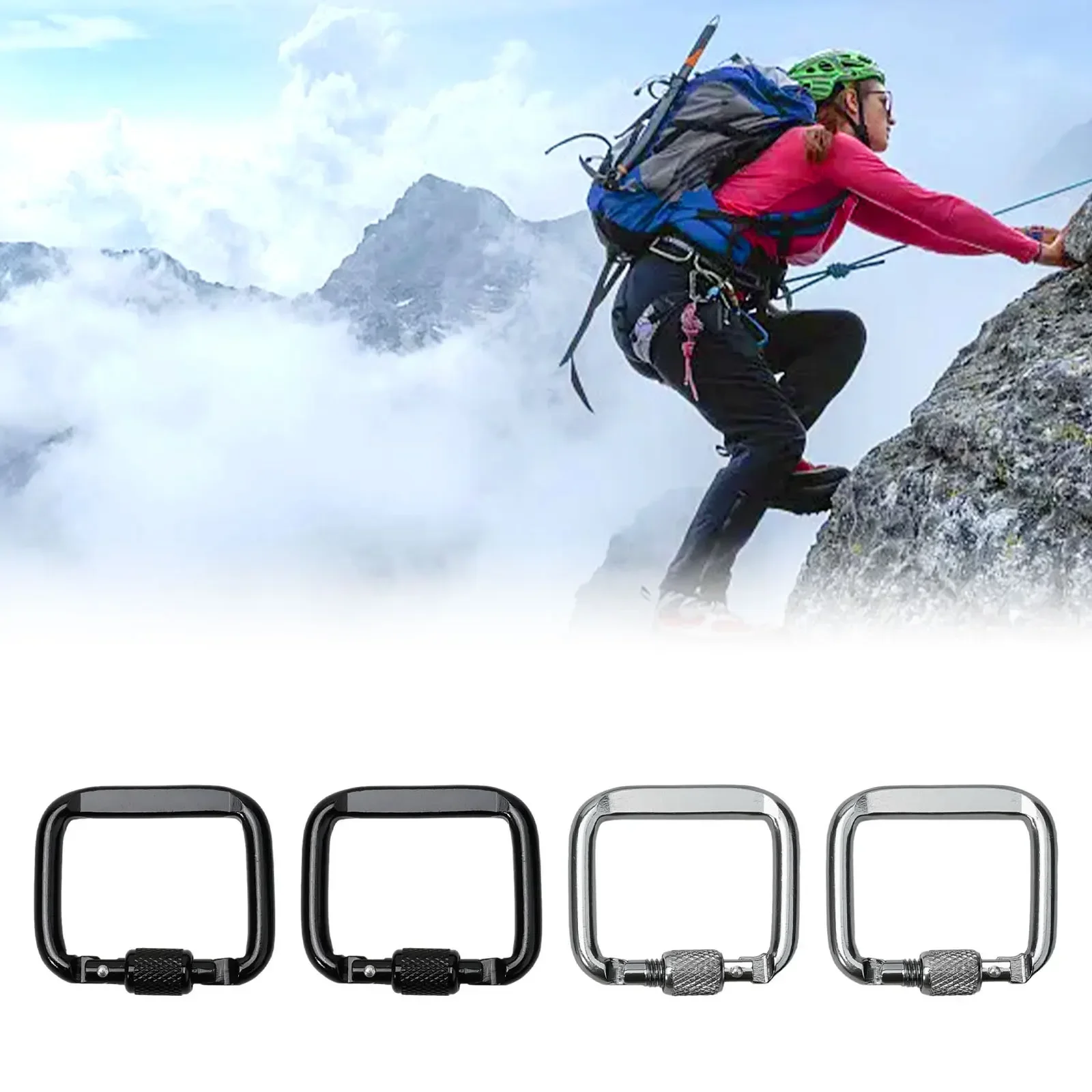 2022 New Hot Sale Outdoor Climbing Travel Equipment Carabiners Square Pack Of 4 For Hiking Camping Travel 4 X 5 Cm