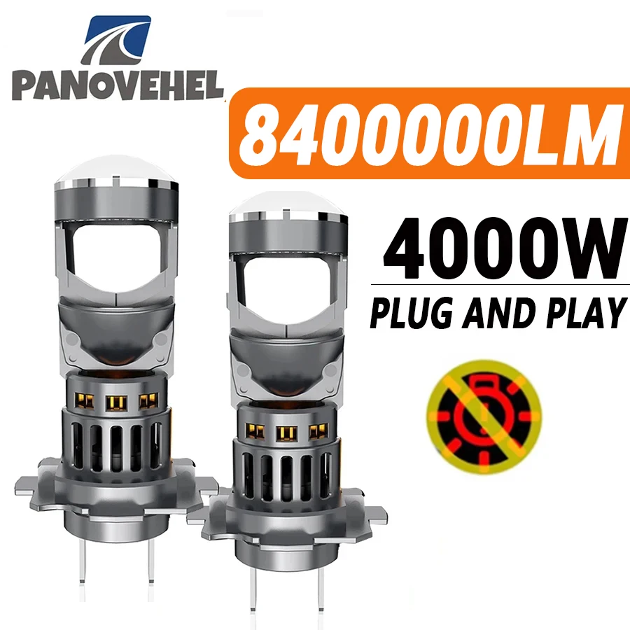 

PANOVEHEL 2PCS H7 Bi LED Car Lights Mini Projector Lens 4600000LM 4000W H8 H9 H11 h4 9006 9005 HB3 HB4 CSP 12V 6000K Spotlight