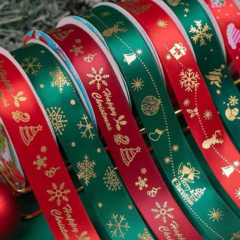 

Christmas Decor Ribbon 25Y Printed Christmas Polyester Ribbon for Home Decor Handmade Navidad New Year 2024 DIY Gift Packing