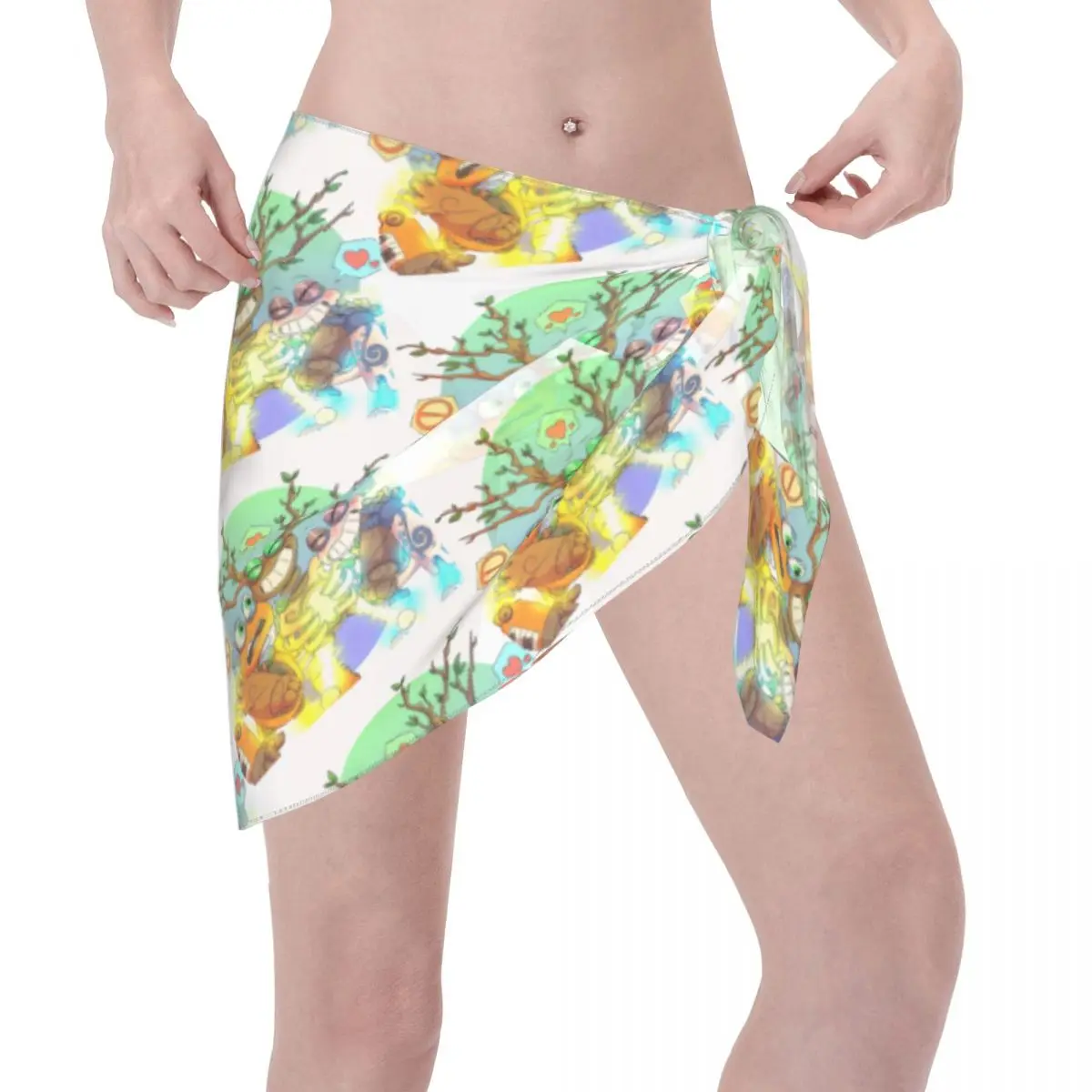 Op maat voor badmode My Singing Monsters Vrouwen Korte Sarongs Strand Wrap Vrouwen Strand Bikini Wrap Sarongs Badpak Cover up