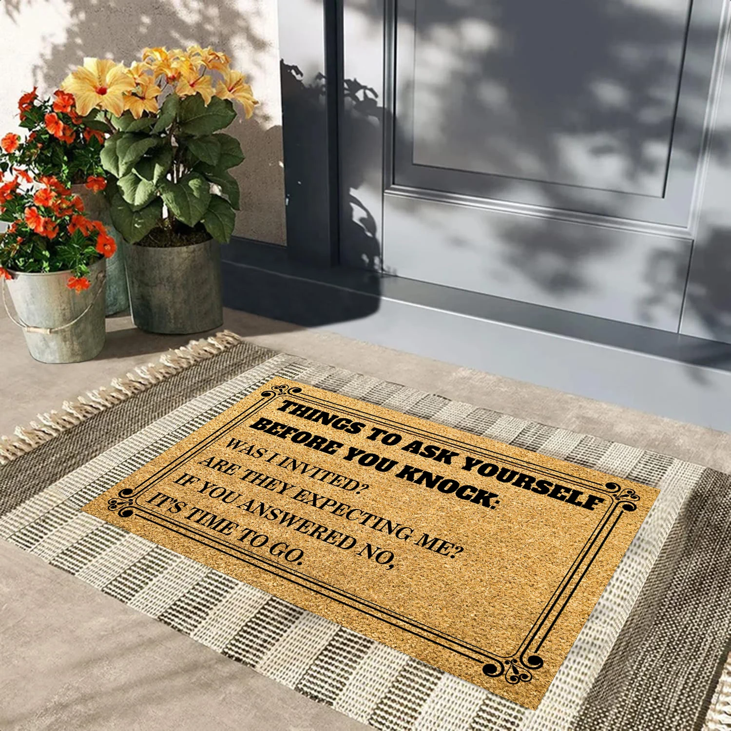 

Things To Ask Yourself Before You Knock Funny Entry Rugs for House Front Door Mat Rubber Anti-Slip Porch Sign Kitchen Rug