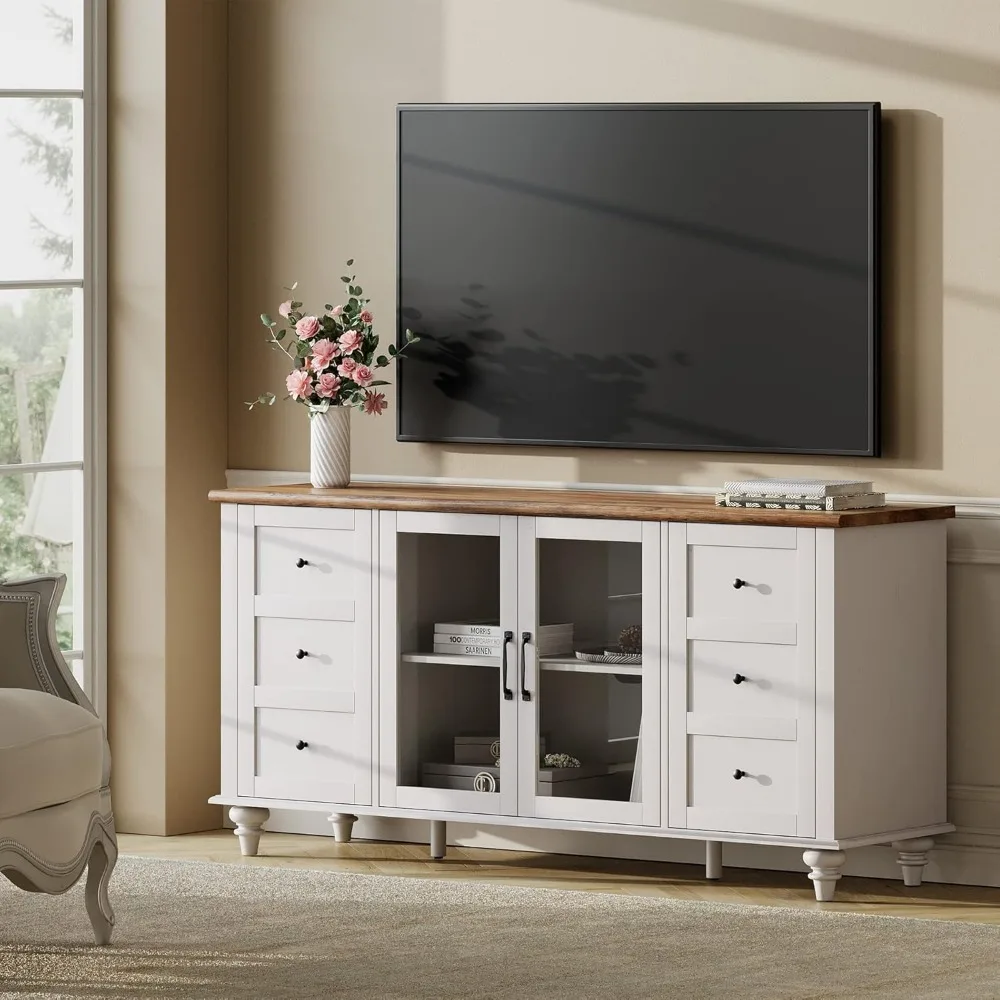 Farmhouse TV Stand and Coffee Table Set of 2, Entertainment Center for 70 Inch TV, Modern Coffee Table with Storage Cabinet, 2