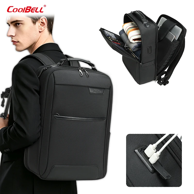 180° Full Open Clamshell Large Capacity 15.6 Inch Laptop Backpack Waterproof Business Travel Backpack with USB Charging Port