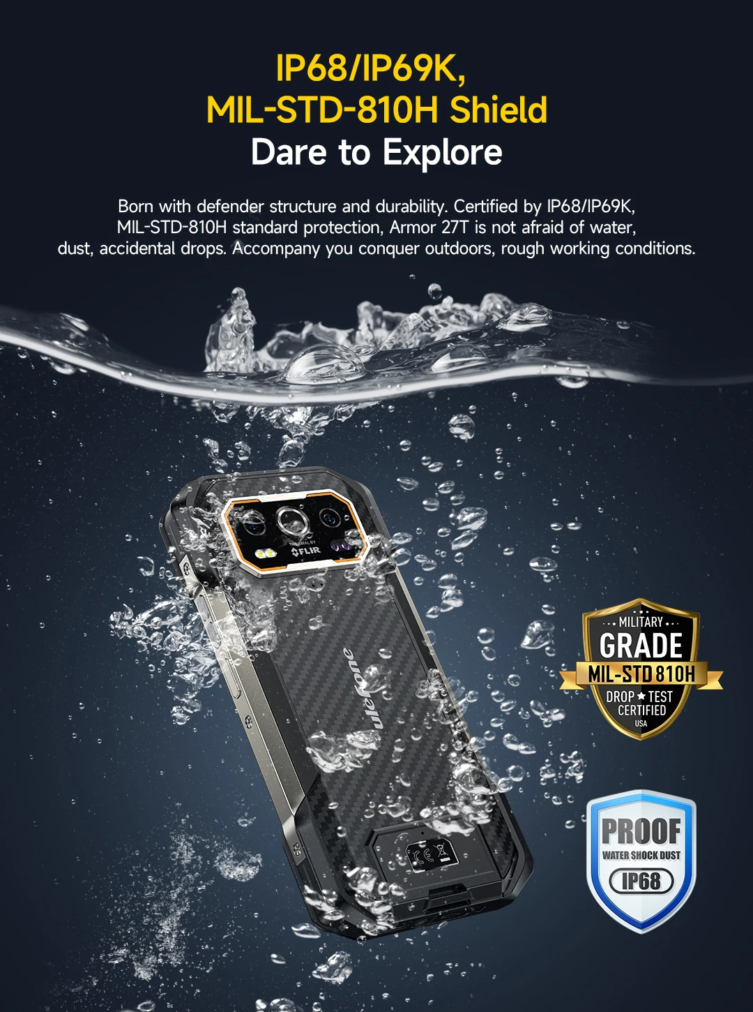 Ulefone Armor 27T+ 4G THERMAL BY FLIR® Rugged Phone 10600mAh Up to 24GB+256GB 6.78"FHD 120Hz Night Vision Android 15 Smartphone