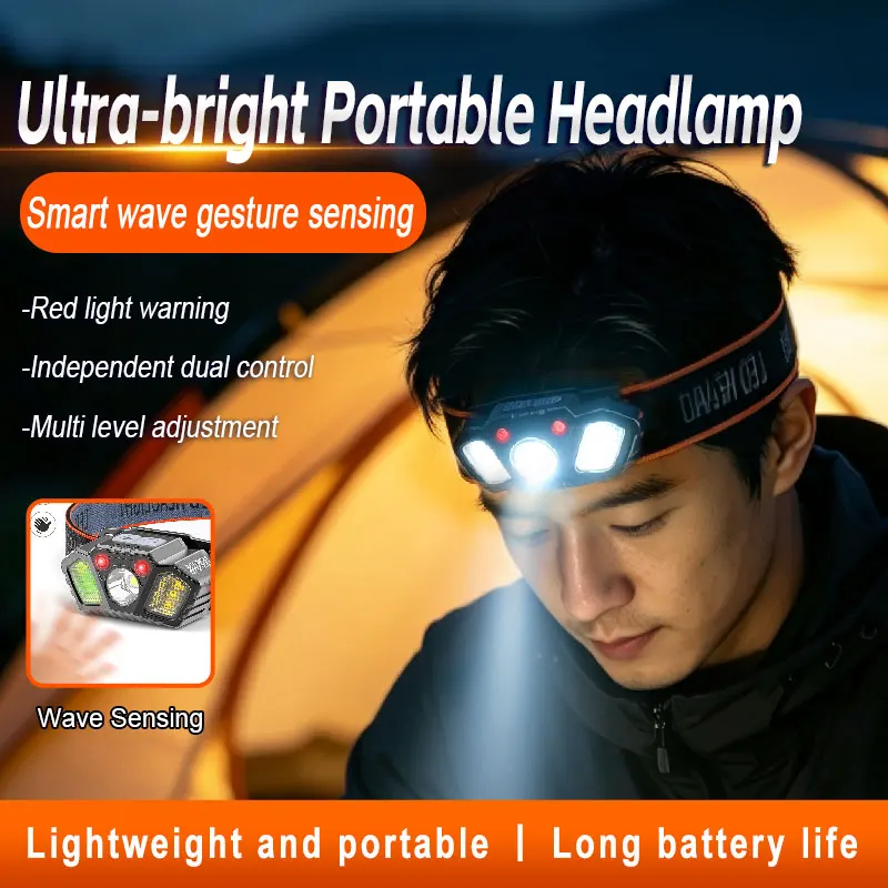 Powerful Strong Light Headlamp USB Rechageable Motion Sensor Headlight Portable Fishing Camping Outdoor Head Lamp Front Lanterns