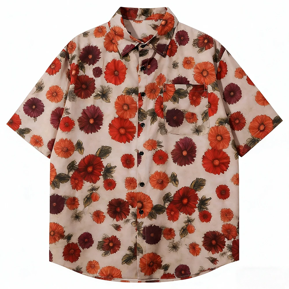 

2026 Summer Shirts For Man Short Sleeve Y2k Beach Hawaiian Shirt Women's Korean Fashion Floral Print Men Clothing Oversized Tops